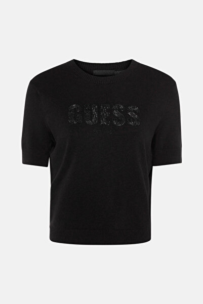 Guess Κοντομάνικο πλεκτό με λαιμόκοψη και λογότυπο Norah, γυναικείο μαύρο πλε...