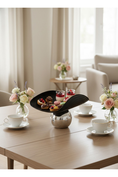 Living Metal Candy Serving Plate, Curved Design, Silver Ball Base, H 18cm, L ...