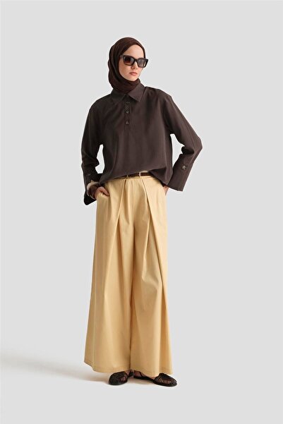 Armine Polo Yaka Bluz 25Y3736 Kahverengi