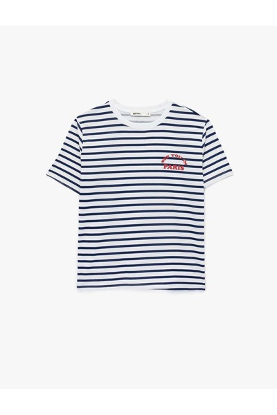 Koton Women's T-Shirt 6Sak50070Ek Dark Blue Patterned
