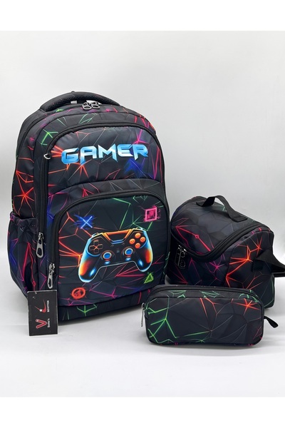 betto's İlkokul Çantası Erkek Çocuğu 3`lü Takım Siyah Karakter Baskılı İlk Ok...