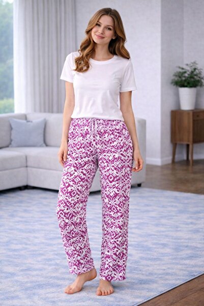 LİLA İÇ GİYİM Cotton Thin Breathable Fabric Ribbon Waist Detail Printed Women...