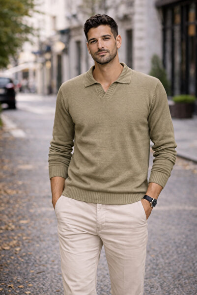 Duuf Men's Standard Fit Polo Collar Knit Sweater