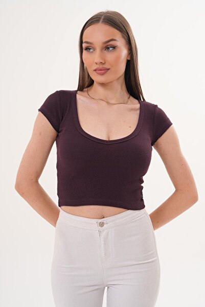 ŞİMAL Crop top cu decolteu în V pentru femei - 260031