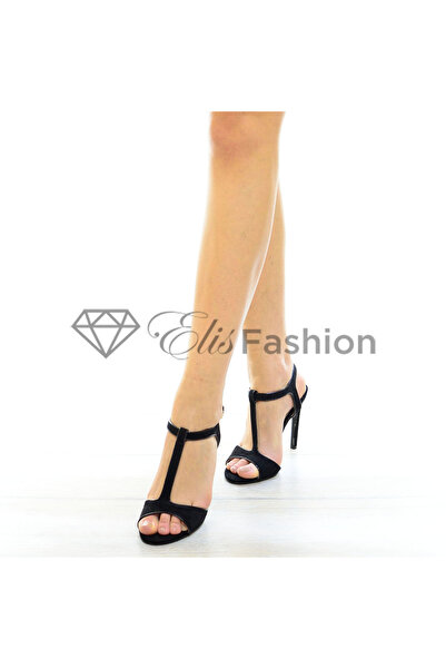 Elis Fashion Sandale negre din piele ecologica intoarsa cu toc de 11 cm #1692
