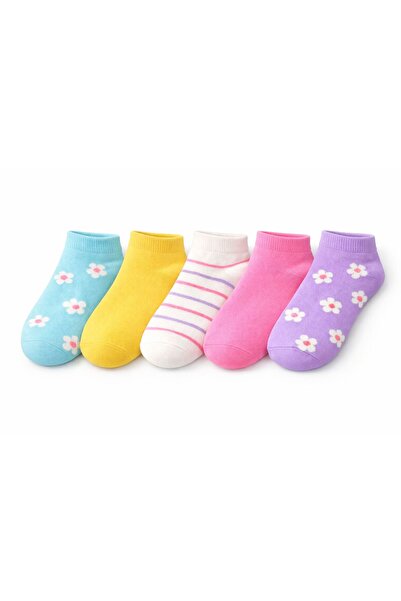 SOLDE SOCKS جوارب قطنية يومية للأطفال مكونة من 5 قطع - ملونة وبنقوش زهور، ناع...
