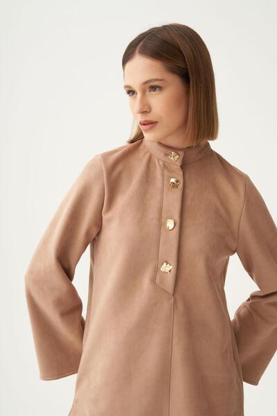 ALLDAY Mink-Gold Buttoned Suede Tunic