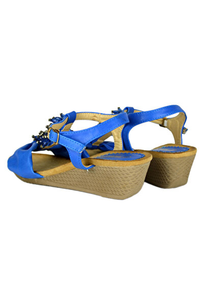 Elis Fashion Sandale albastre cu margele si talpa de 4.5 cm #1592