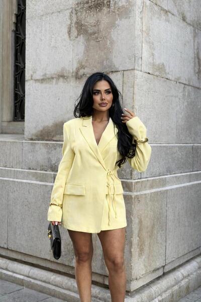 MAESTRO WOMAN Kadın Sarı Yandan Bağlamalı Süs Cepli Blazer Ceket