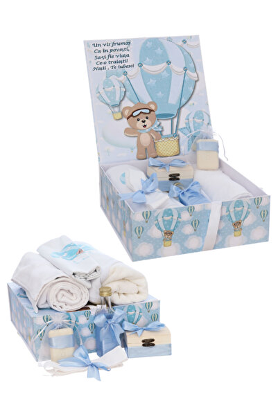 Flashmarket Trusou botez Băiețel 8 piese cu Ursuleț Bleu – Set complet botez,...
