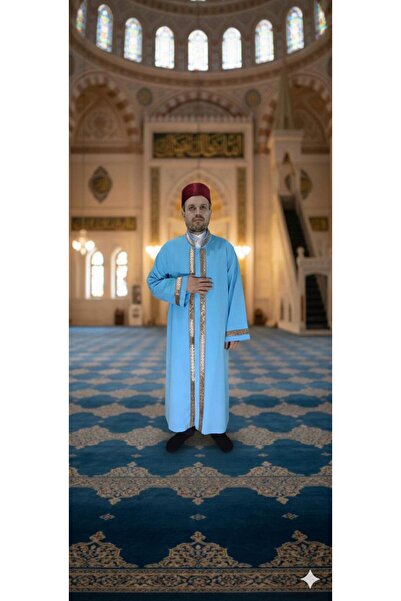 koçaktoptan ثوب الإمام ذو ياقة مطرزة باللون الفيروزي العنابي