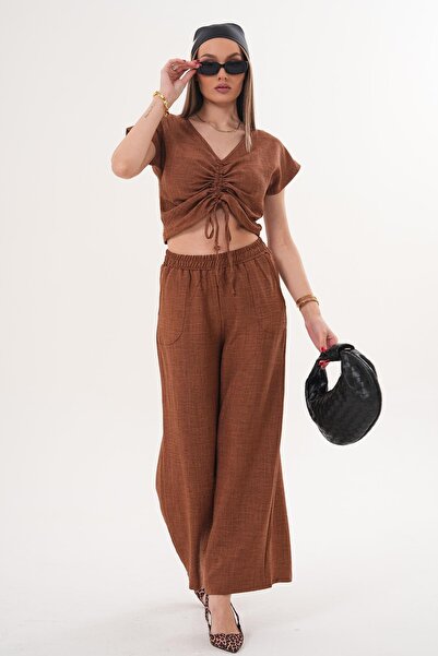 ŞİMAL Women's Drawstring Detailed Blouse and Pants Set - 260011