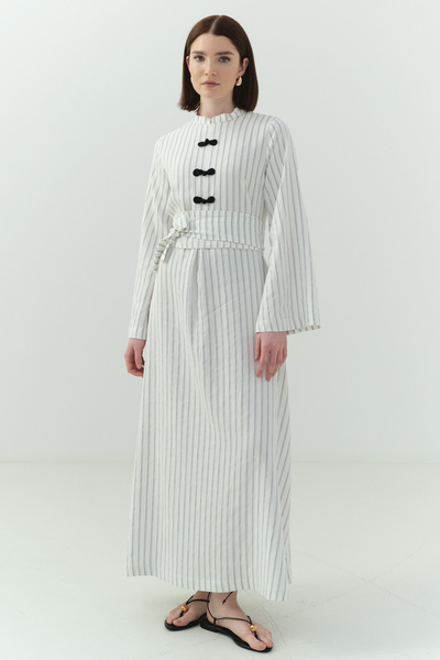 FUSHYA Japon Düğme Detaylı Çizgili Elbise