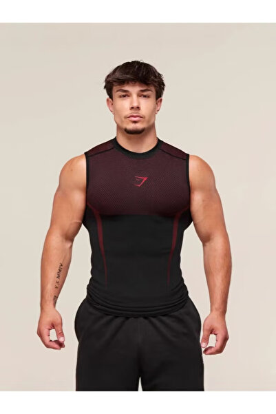 GYMSHARK تيشيرت رياضي ضاغط يسمح بمرور الهواء، قميص رياضي بدون أكمام مناسب للج...