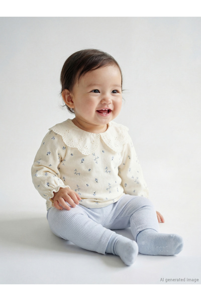 LC Waikiki Lcw Baby Ecru Printed Baby Girl Blouse and Leggings