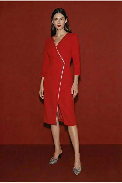 Swass Elena Stone Detailed Double Breasted Red Dress