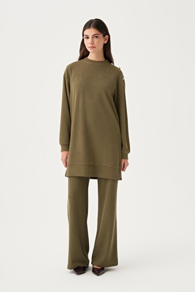 ALLDAY Khaki Corduroy Draped Pants Suit