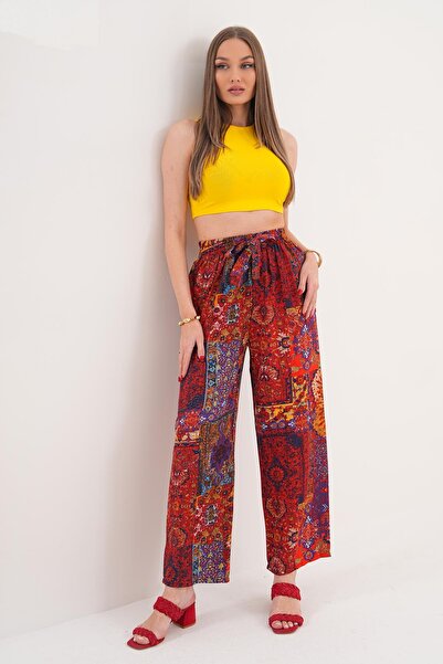 ŞİMAL Γυναικείο παντελόνι με σχέδια και φαρδιά μπατζάκια - 260009
