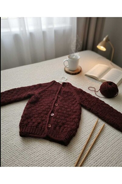 şirabebek Bordo Çocuk Ceketi El Örgüsü " 2,3 ve 4 yaş "