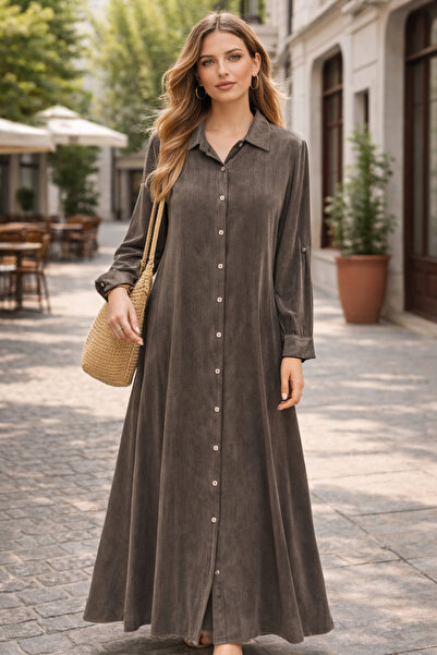 NATURAMED İpek Kupra Uzun Gömlek Elbise