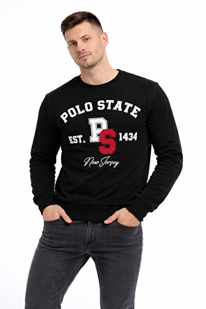 Polo State Men's 3 Thread Non-Brushed Cotton Regular Fit Printed Crew Neck Bl...