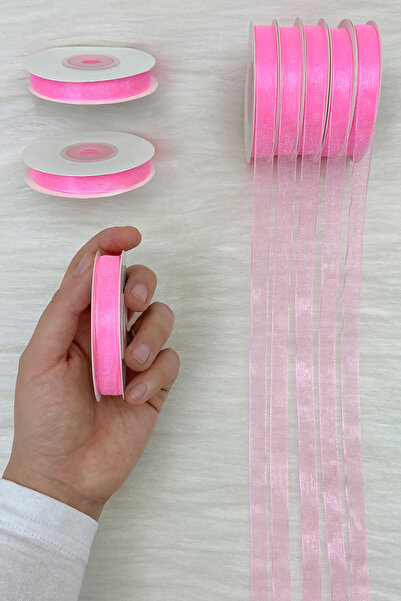 ZEYMERADE Organza Tulle Ribbon Neon Pink 1 cm 22 Mt, Bundle, Engagement, Dowr...