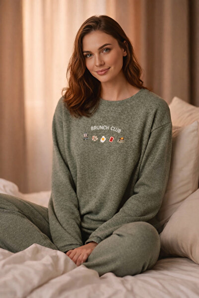 bendengiy Women's Long Sleeve Softel Soft Textured Pajama Set