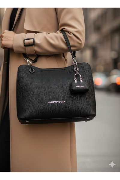 Just Polo حقيبة يد وكتف نسائية - تصميم داخلي مقسم وشعار فضي