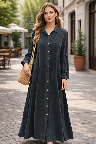 NATURAMED İpek Kupra Uzun Gömlek Elbise