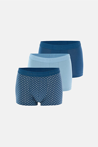 Dagi Albastru deschis-albastru 5210 Boxeri din bumbac cu model, pachet de 3