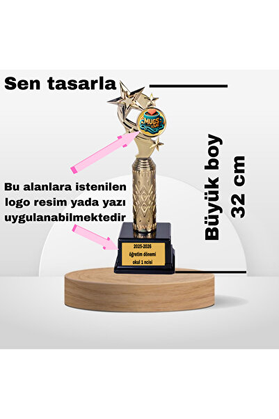 Mugs and love Kişiye özel BÜYÜK BOY GOLD YILDIZ ÖDÜL KUPASI aileye sevgiliye ...