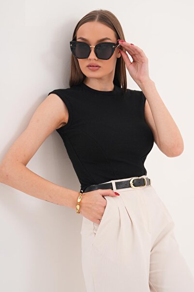 ŞİMAL Γυναικείο ολόσωμο κορμάκι με λεπτομέρειες και μηδενικά μανίκια - 260027