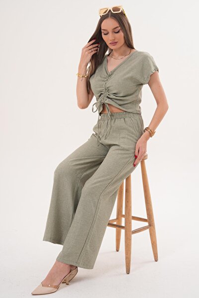 ŞİMAL Women's Drawstring Detailed Blouse and Pants Set - 260011