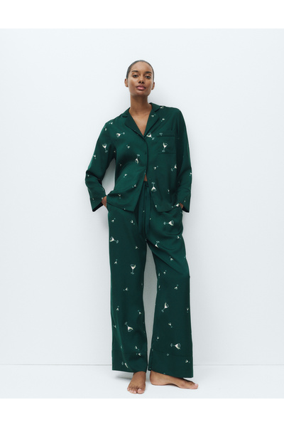 Marks & Spencer Saten Kokteyl Desenli Pijama Takımı