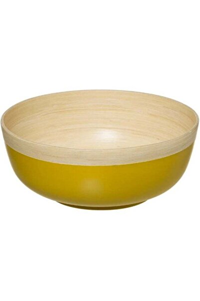 Five Simply Smart Modern Round Bamboo Salad Bowl Yellow and Beige 30 cm