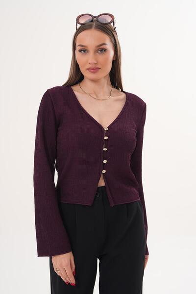 ŞİMAL Women's Button Detailed Spanish Sleeve Jacket - 260111