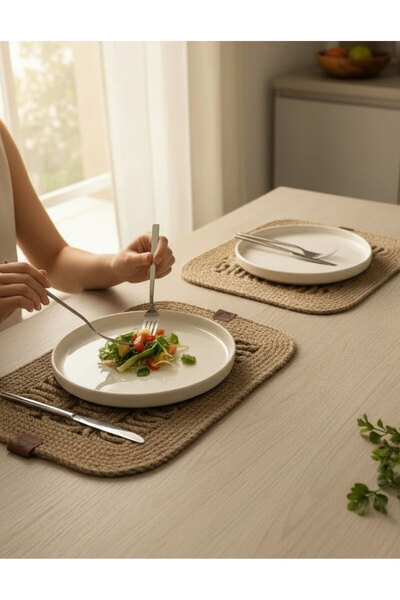 home inn Set of 2 Rectangular Jute Placemats - Knitted Wicker American Placem...