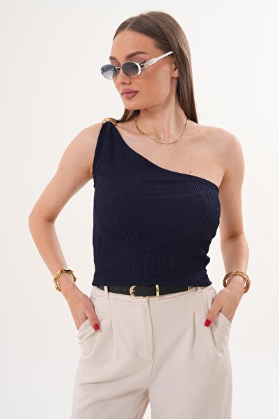 ŞİMAL Women's Single Shoulder Strap Buckle Short Blouse - 260109