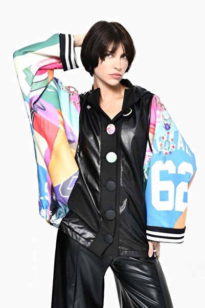 DQMANE Colorful Patterned Oversized Leather Jacket