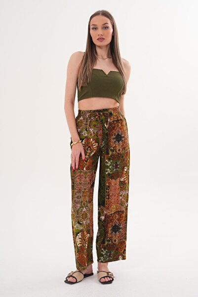 ŞİMAL بنطلون نسائي واسع الساقين بنقشة مميزة - 260009