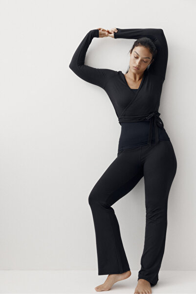 H&M İspanyol Paça Tüylü Jarse Pantolon