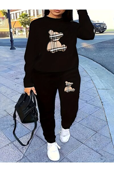 mercoledi Women's Printed Crew Neck Top Jogger Bottom Tracksuit Set Oversize