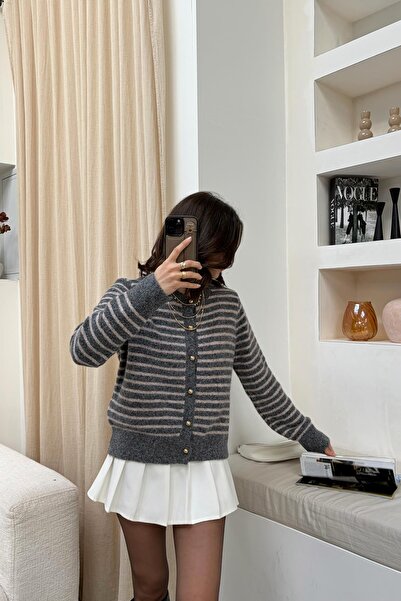 mylove Gold Buttoned Striped Cardigan Gray