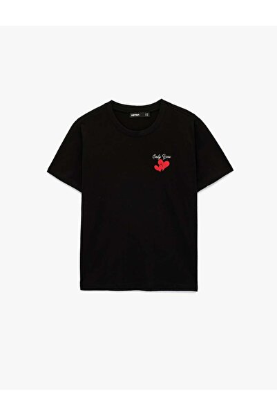 Koton Μαύρο Γυναικείο T-Shirt με Καρδιά 6SAK50092EK