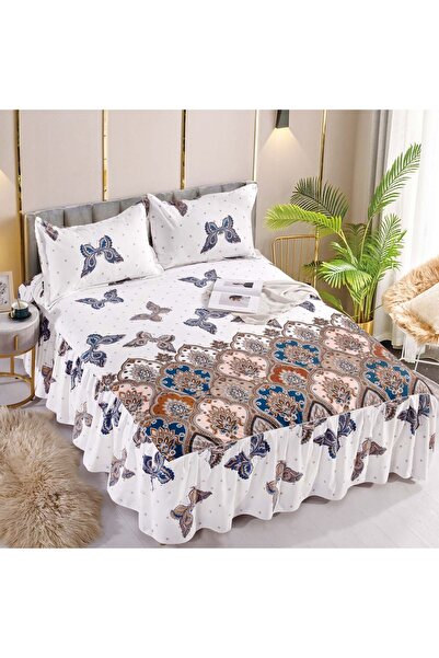 Inovius Ruffled Bed Sheet and 2 Fine Cotton Pillowcases - JOJ87