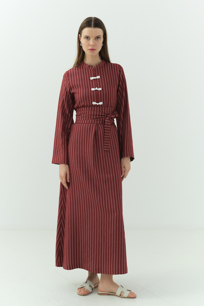FUSHYA Japon Düğme Detaylı Çizgili Elbise