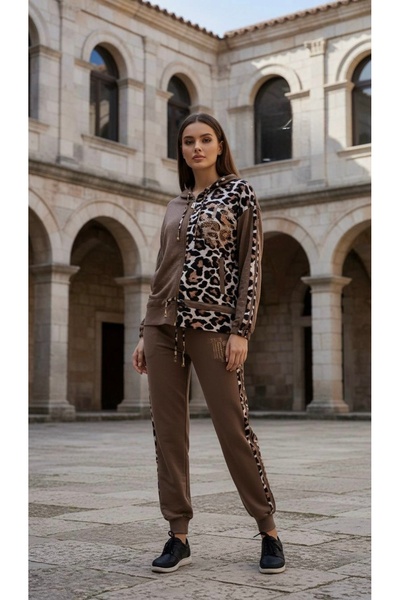 RED WOMAN FASHİON Leopard Pattern Satin 2-Thread Compact Fabric Zipper Closur...