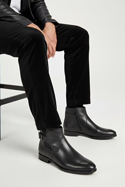 Berenni Erkek Siyah Bot Klasik Deri Fermuarlı Günlük Ofis Kışlık Şık Erkek Ay...