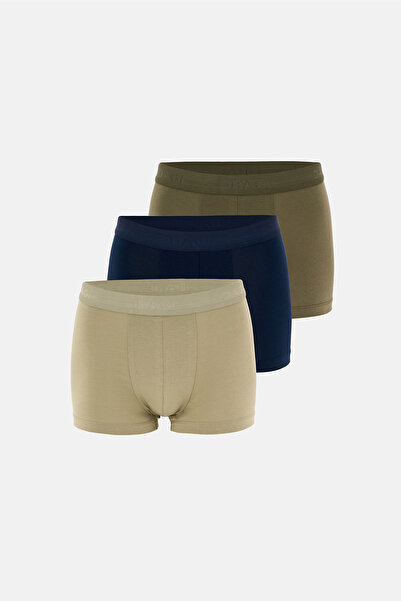 Dagi Navy Blue-Khaki 5210 3-Piece Patterned Cotton Boxers