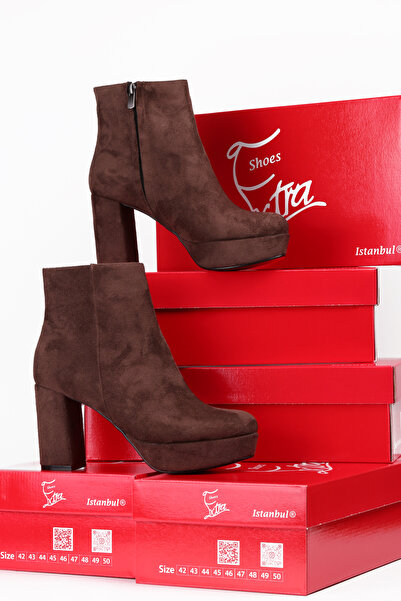 Extra Shoes İstanbul Women's Brown Suede Platform Boots with Fur Inside and Z...
